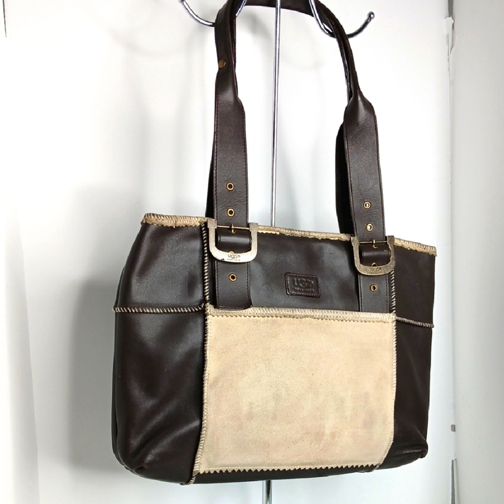 UGG Austrailia - Brown Leather And Tan Suede Tote/Shoulder Bag